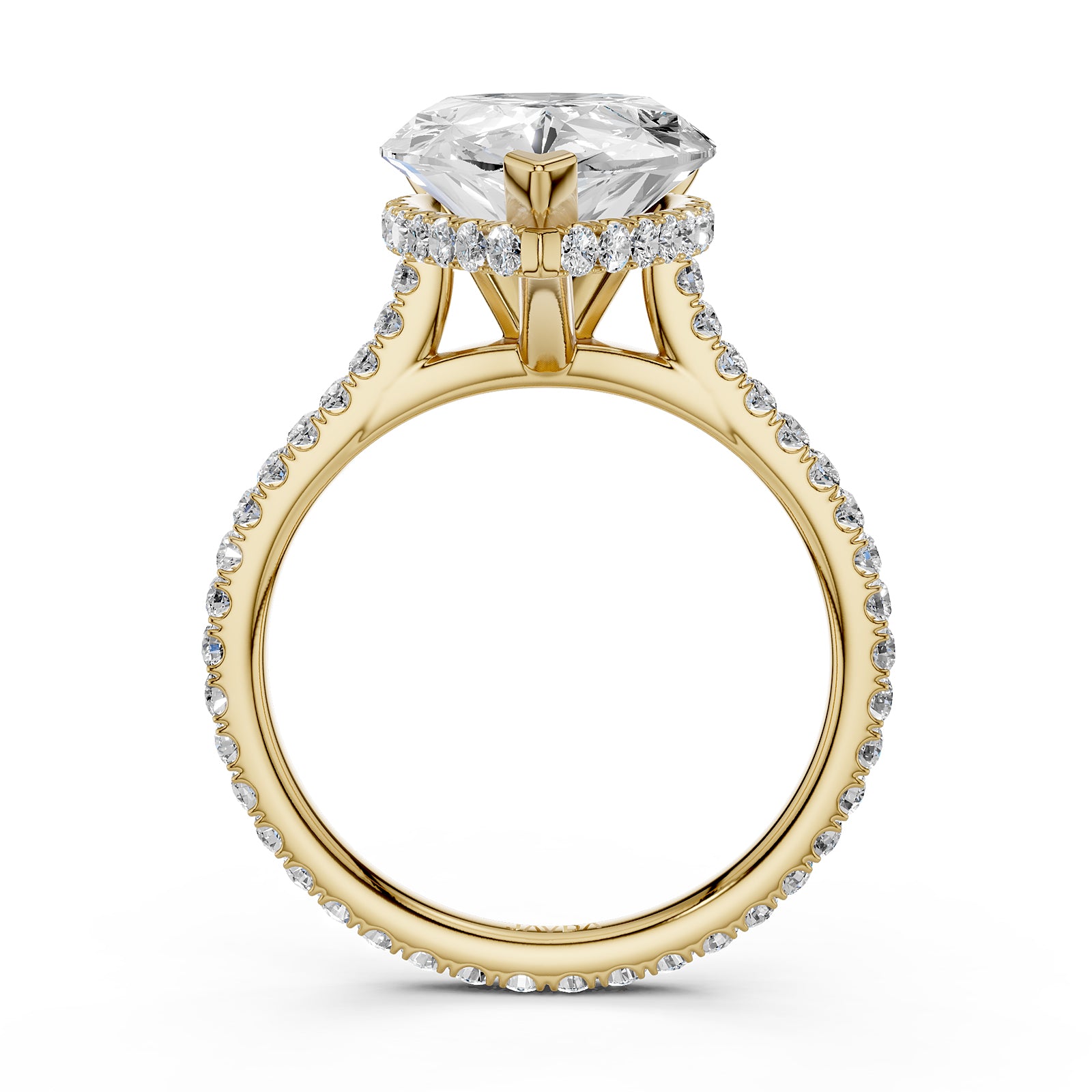 Cathedral Pear Halo French U Pave Set Diamond Engagement Ring